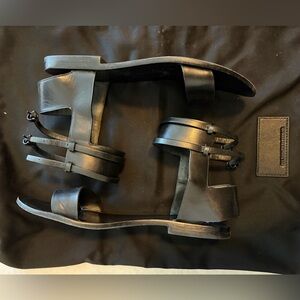 ALEXANDER WANG ALEC BLACK LEATHER FLAT ANKLE CUFF SANDALS